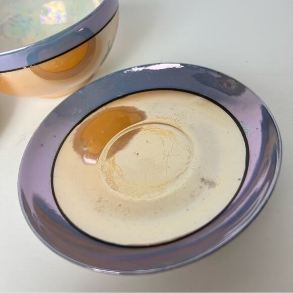 Vintage Lavender & Peach Iridescent Hand Painted Teacup & 2 saucers Japanese - Picture 13 of 15